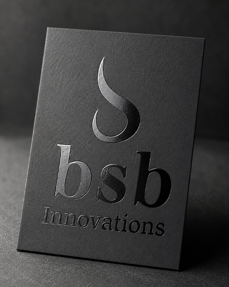 Spot UV detail on premium printed card — BSB Innovations
