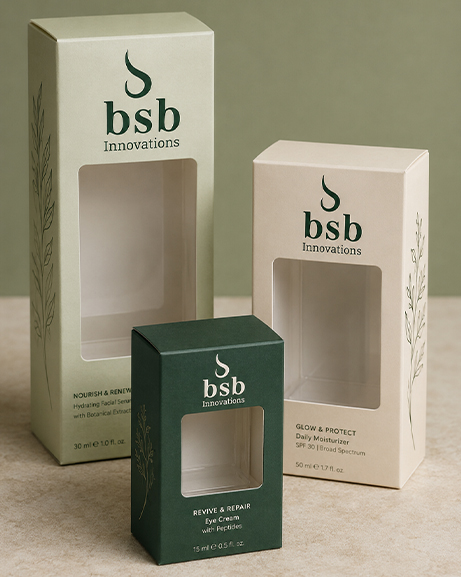 Window-patched cosmetic carton — BSB Innovations